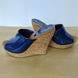 Jessica Simpson Blue Patent Wedge Sandals